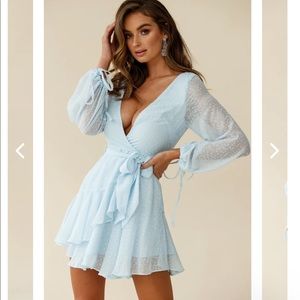 Selfie Leslie balloon sleeve blue wrap dress size XS